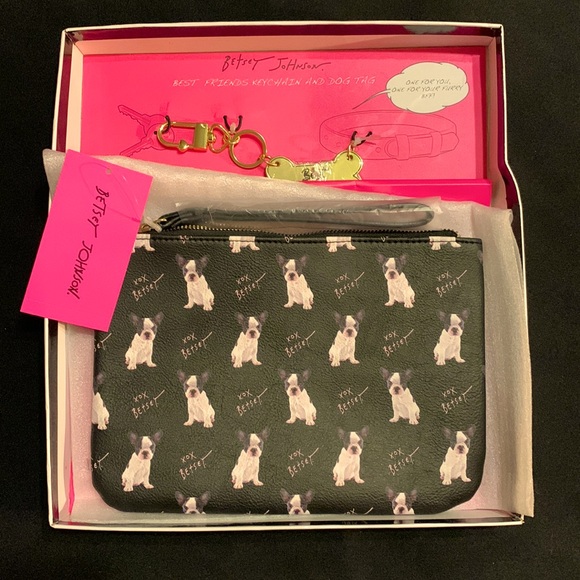 Betsey Johnson Handbags - NWT- Betsy Johnson dog print wristlet and key chain set